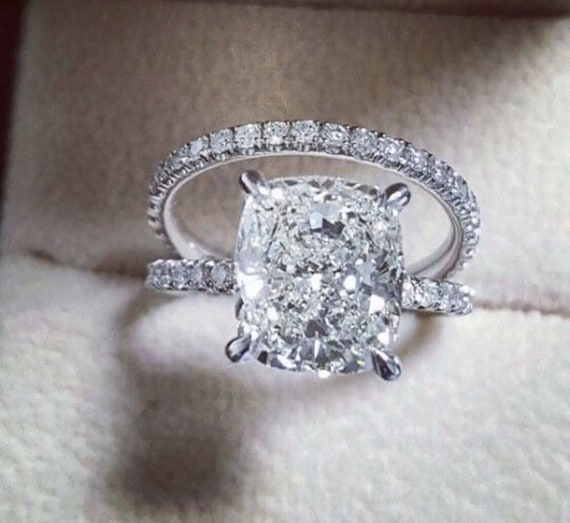2 Ct Cushion Cut Engagement Ring With Matching Wedding Band Etsy