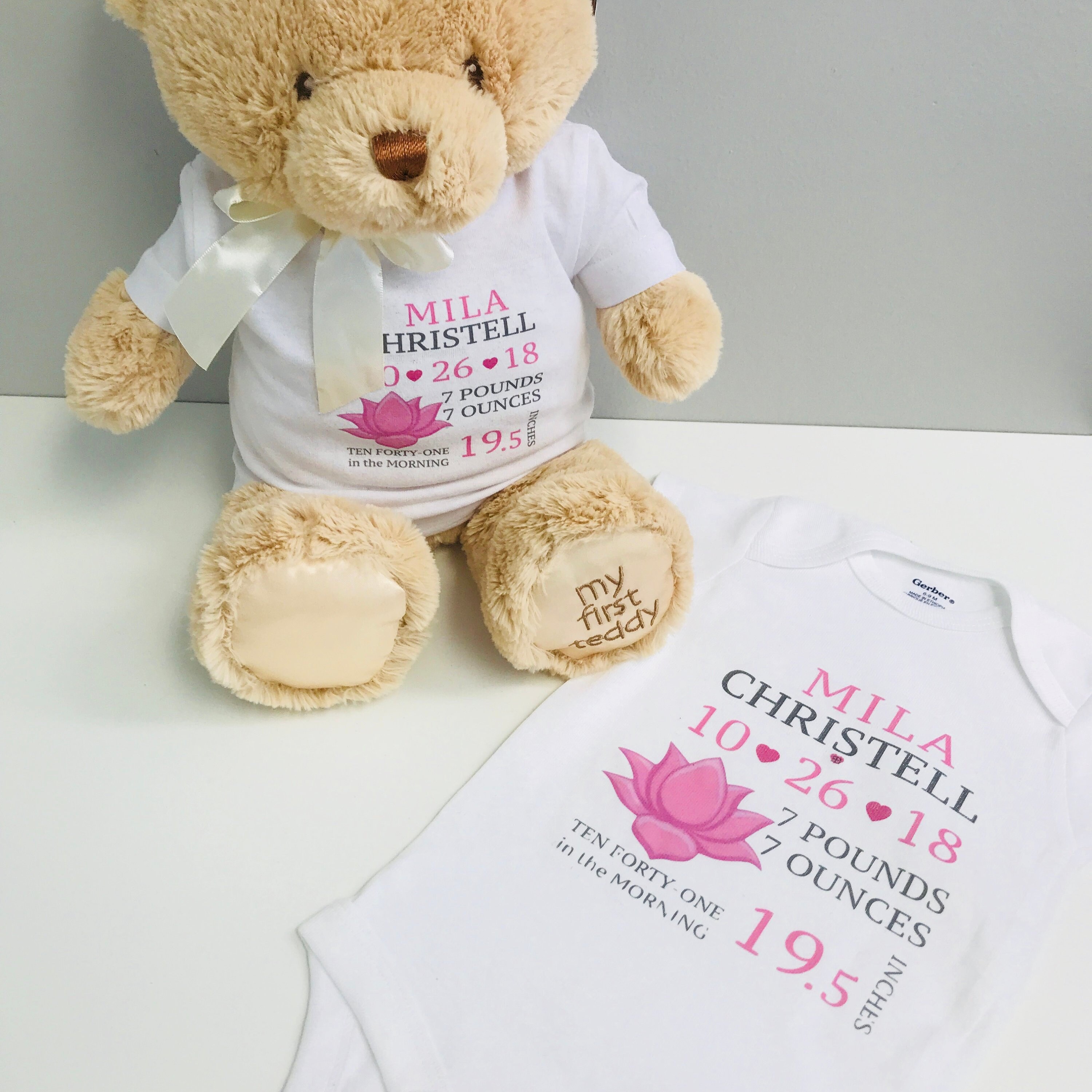 Stuffed Animal W/ Personalized Shirt Custom Baby Bodysuit Etsy
