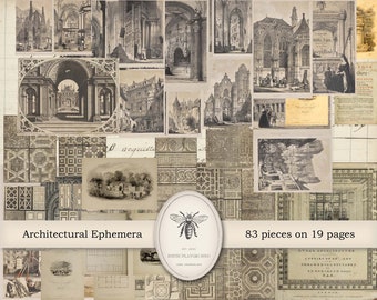 Buildings & Architecture Themed Vintage Paper Pack, Junk Journal, Scrapbooking, Vintage Ephemera, Paper Supplies, Collage Art