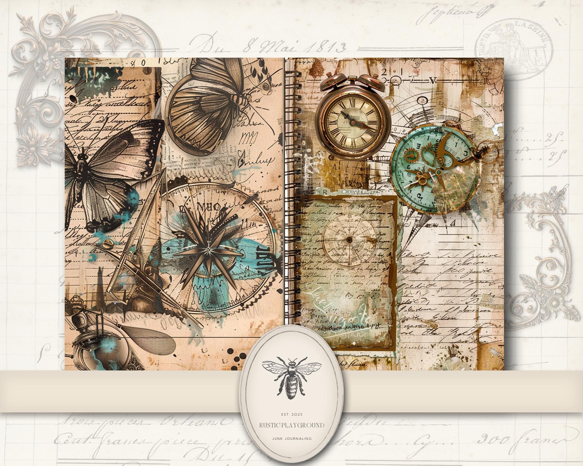 Steampunk Junk Journal Pages, Digital Industrial Paper, Victorian ...
