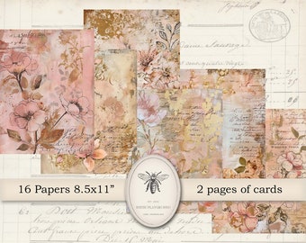 Junk Journal Pages, Faded Roses Collage Sheet, Vintage Roses Printables, Floral Digital Paper, Scrapbooking Antique Papers, Rose Old Paper