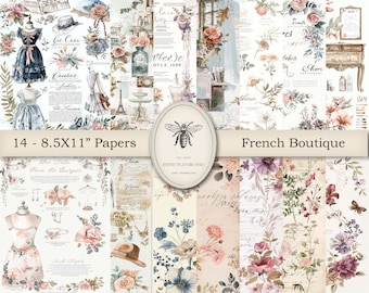 Paris Ephemera, French Boutique Paper Pack, Vintage Papers, Letter Size Printables, Vintage French Junk Journal Pages, French Bundle