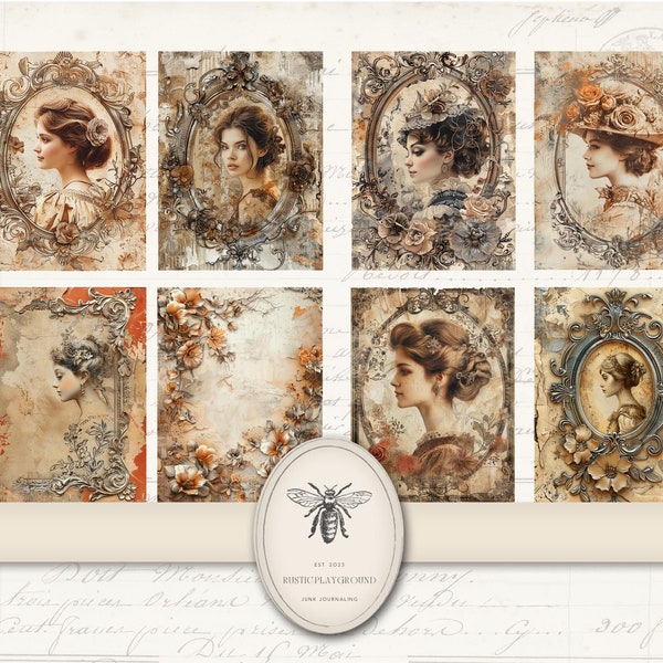 Victorian Ladies Dames,  Digital Ephemera, Junk Journal Cards, Printable Vintage Labels Tags, Scrapbook Cards Collage, Antique Papers