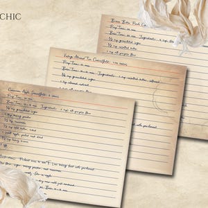 Handwritten Shabby Chic Recipe Cards Printable , Vintage Cake & Cookie Recipes, Cookbook Journal Cards, Digital Download Cooking Ephemera