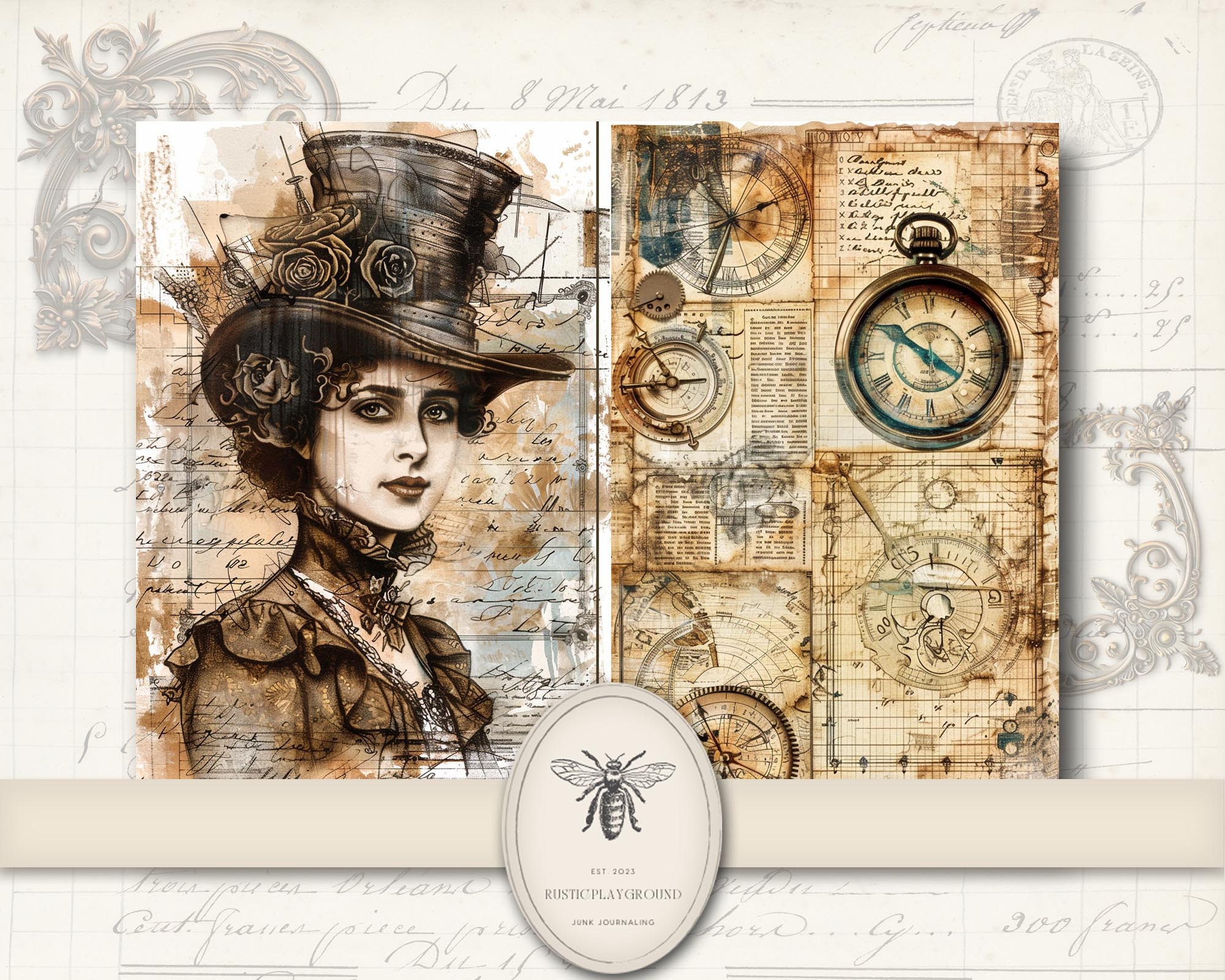Steampunk Junk Journal Pages, Digital Industrial Paper, Victorian ...