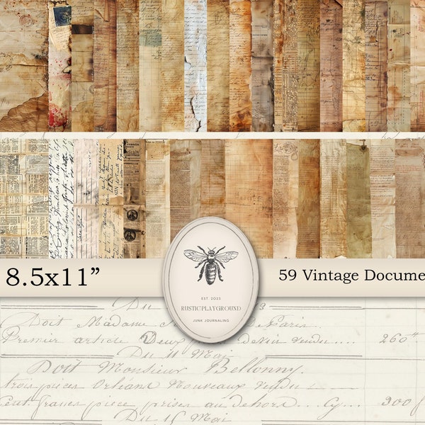 Old Paper Bundle, 39 Vintage Documents, Ephemera, Digital Download, Antique Paper Pack, Rustic Playground