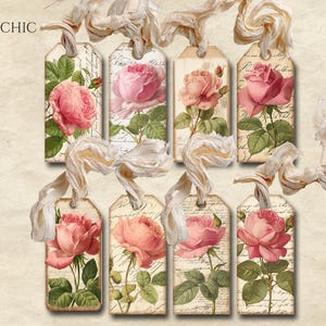 Vintage Floral Pink Roses Shabby Chic Junk Journal Tags