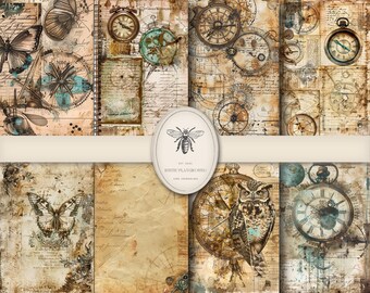 Steampunk Junk Journal Pages, Digital Industrial Paper, Victorian Printable, Digi Collage Sheet, Mechanical Scrapbook Kit, Vintage Ephemera