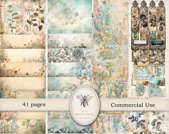 Vintage Botanical Junk Journal Kit, Printable  Embellishments, Flower Collage Sheet, Vintage Botanicals Ephemera Kit, Digital Floral