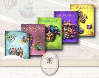 Mardi Gras, Carnival, Masquerade Printable Miniature Books Bundle, New Orleans Mardi Gras, Ephemera Printable Mini Kit, Rustic Playground