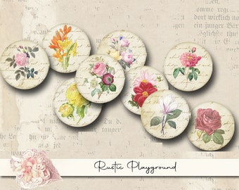 Floral Ephemera Circles, Junk Journal Round Cards, Printable Tags