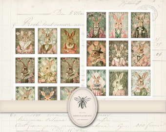 Vintage Rabbit Digital ATC Cards, Printable Easter Bunny, Victorian Art Junk Journal, Tags Kit, Old Fashioned Animal Portrait, Ephemera Pack