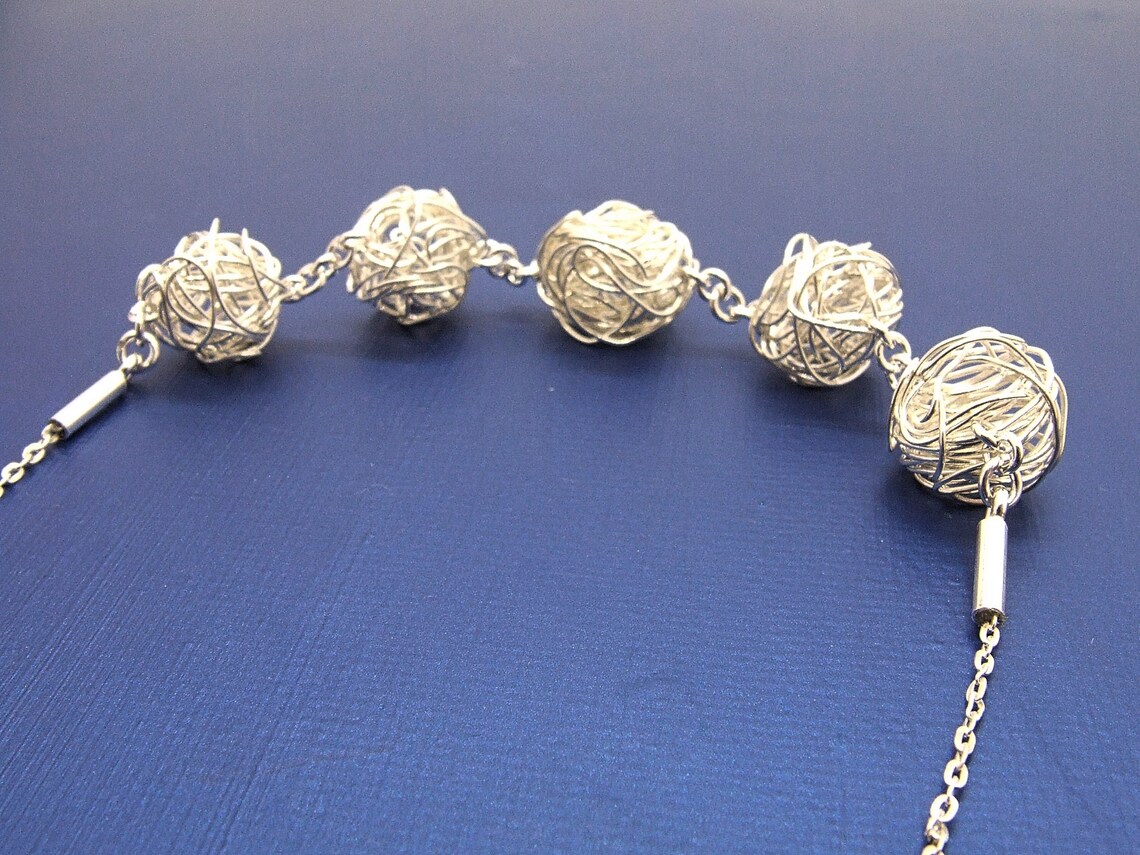 Sterling Silver Entwined Tangled Wire Ball Necklace Etsy