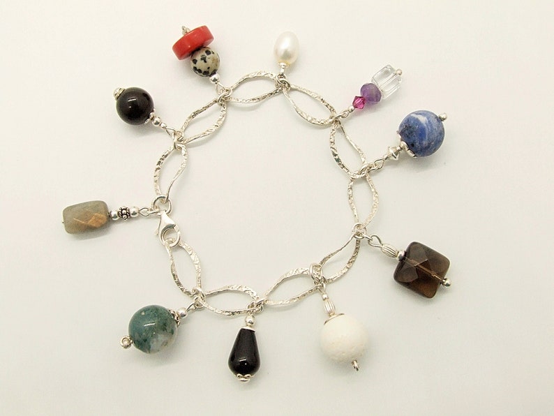 Gifts Of The Earth Sterling Silver Bracelet With Gemstone Charms 2