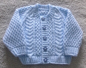 14" Baby boy's hand knitted cardigan/Baby blue newborn baby cardigan/Size 14"/New baby gift/Newborn baby gift/Blue baby cardigan/Ness