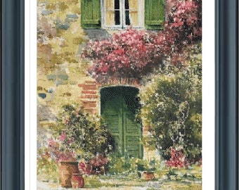 Tuscany Door Cross Stitch Pattern, Tuscany window Cross Stitch, Italy Mediterranean Cross Stitch Pdf file, Instant Download