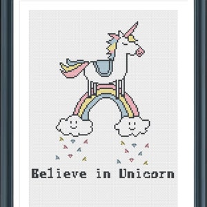 Unicorn Cross Stitch Pattern, Believe in Unicorn Cross Stitch, Rainbow Cross Stitch, Quote Stitch, Pdf, Instant Download
