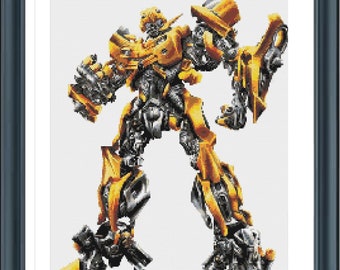 BumbleBee Cross Stitch Pattern, Robot Bumblebee cross stitch, Pdf Instant Download