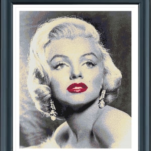Marilyn Monroe Cross Stitch Pattern, Marilyn Monroe red lips cross stitch, Pdf instructions, Instant Download
