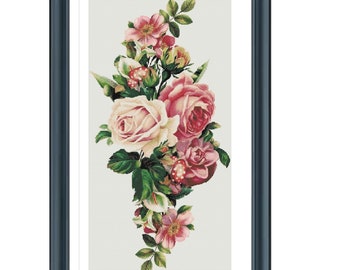 Roses Cross Stitch Pattern, Flowers Cross Stitch Pattern, Rose Bouquet Cross Stitch, Pdf instructions, Instant Download