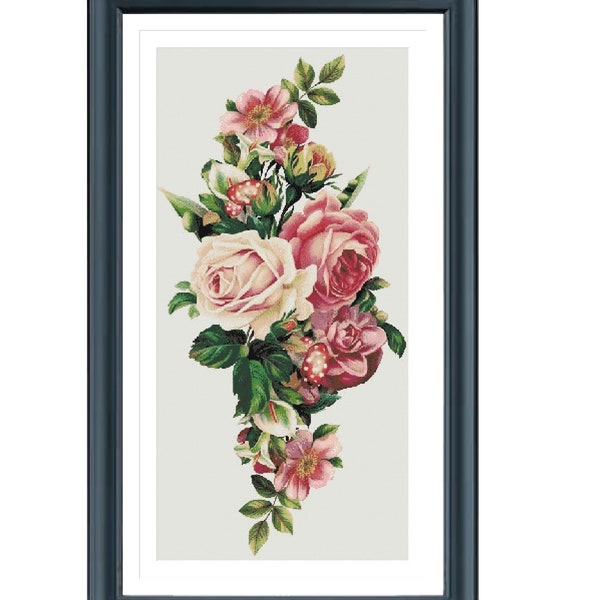 Roses Cross Stitch Pattern, Flowers Cross Stitch Pattern, Rose Bouquet Cross Stitch, Pdf instructions, Instant Download