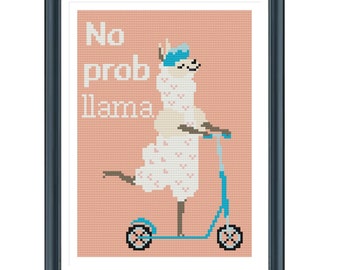 Llama cross stitch pattern, No Prob-Llama Cross Stitch Llama Quote cross stitch Animal cross stitch, PDF Instant Download