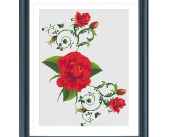 Roses Cross Stitch Pattern, Flowers Cross Stitch, Red Rose Bouquet Cross Stitch, Pdf instructions, Instant Download