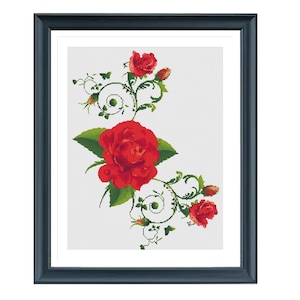 Roses Cross Stitch Pattern, Flowers Cross Stitch, Red Rose Bouquet Cross Stitch, Pdf instructions, Instant Download