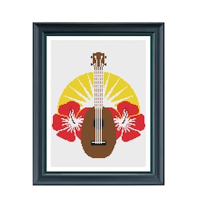 Ukulele Cross Stitch Pattern, Hawaii cross stitch, Flowers Cross Stitch Pattern, Music cross stitch, Pdf instructions, Instant Download