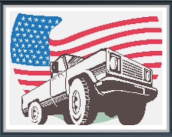 American Truck cross stitch pattern, Pdf instructions, Instant Download