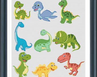 Dinosaurs Cross Stitch Pattern, TRex Cross Stitch, Triceratops Cross Stitch, Stegosaurus, Brachiosaurus, Pdf instructions, Instant Download