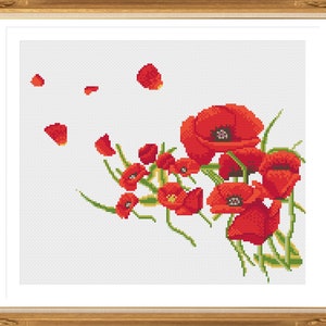 Poppies Cross Stitch Pattern, Bouquet of poppies Cross Stitch Pattern, Flowers Cross Stitch Pattern, Pdf instructions, Instant Download