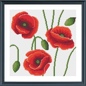 Poppies Cross Stitch Pattern, Flowers Cross Stitch, Bouquet of poppies Cross Stitch, Pdf instructions, Instant Download
