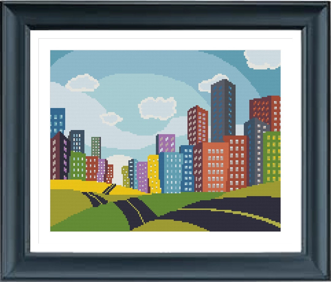 City Skyline Cross Stitch Pattern, City Landscape Cross Stitch Pattern ...