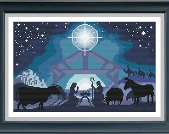 Nativity Cross Stitch Pattern, Holy Night Cross Stitch, Religious Cross Stitch, Baby Jesus, Easy Cross Stitch, PDF,Instant Download