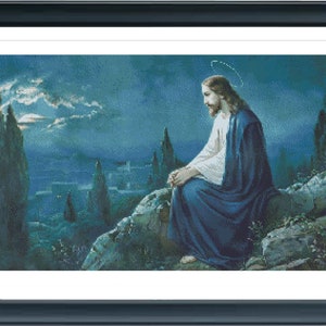 Jesus Christ Cross Stitch pattern, Jesus meditating Cross Stitch Pdf, Religious Stitch Pdf instructions Instant Download