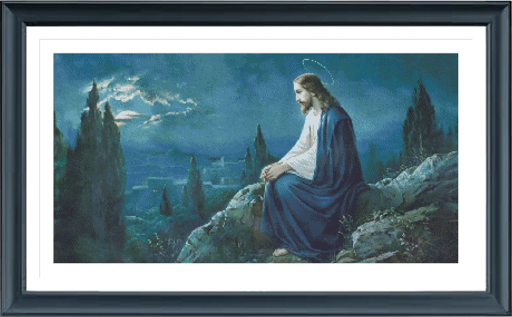 Jesus Christ Cross Stitch Pattern Jesus Meditating Cross Etsy