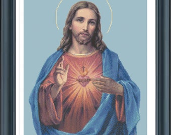 Jesus Christ Cross Stitch Pattern, Sacred heart pattern, Religious Cross Stitch Savior cross stitch PDF, Instant Download