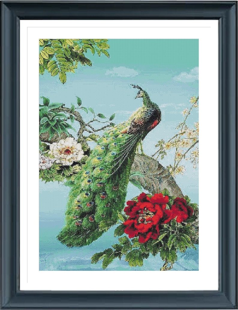 Peacock Cross Stitch Pattern, Peacock in a Tree Pattern, Peacock With