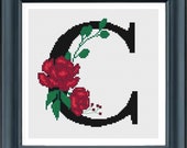 Botanical Monogram Letter cross stitch pattern, Alphabet monogram cross stitch, Letter C monogram, Pdf,Instant Download
