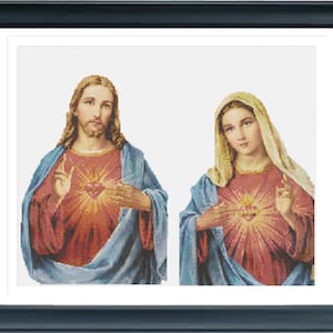Jesus Christ Cross Stitch Pattern, Sacred heart pattern, Virgin Mary cross stitch, Jesus and Virgin Mary pattern, PDF, Instant Download