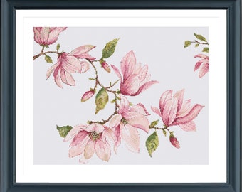 Magnolia Cross Stitch Pattern, Watercolor Magnolia Cross Stitch Pattern Flowers Cross Stitch Pattern Pdf instructions,Instant Download