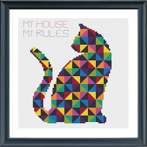 Cat Cross Stitch Pattern, Cat Geometric Cross Stitch, Diamonds Cat Cross Stitch, Pdf instructions, Instant Download