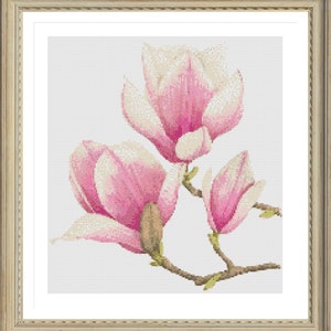Magnolia Cross Stitch Pattern, Blossom Magnolia Cross Stitch, Flowers Cross Stitch, Pdf instructions, Instant Download