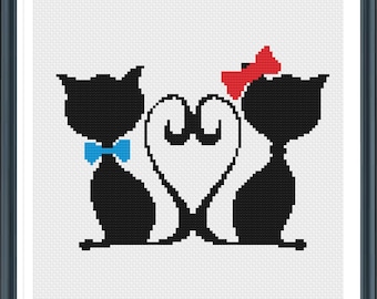 Cat Cross Stitch Pattern, Cat Love Cross Stitch, Animal Cross Stitch, Pdf instructions, Instant Download