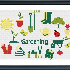 Gardening Cross Stitch Pattern, Nature Cross stitch, Garden tools cross stitch, Modern Cross Stitch, PDF, Instant Download