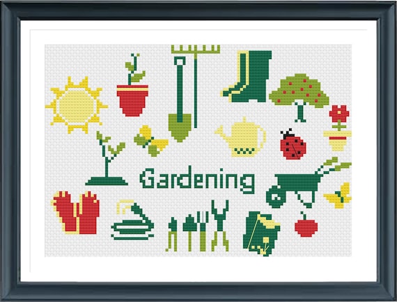 Gardening Cross Stitch Pattern, Nature Cross Stitch, Garden Tools