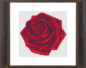 Red Rose Cross Stitch Pattern 2, Flower Cross Stitch, Modern Cross Stitch Pattern, Pdf instructions, Instant Download