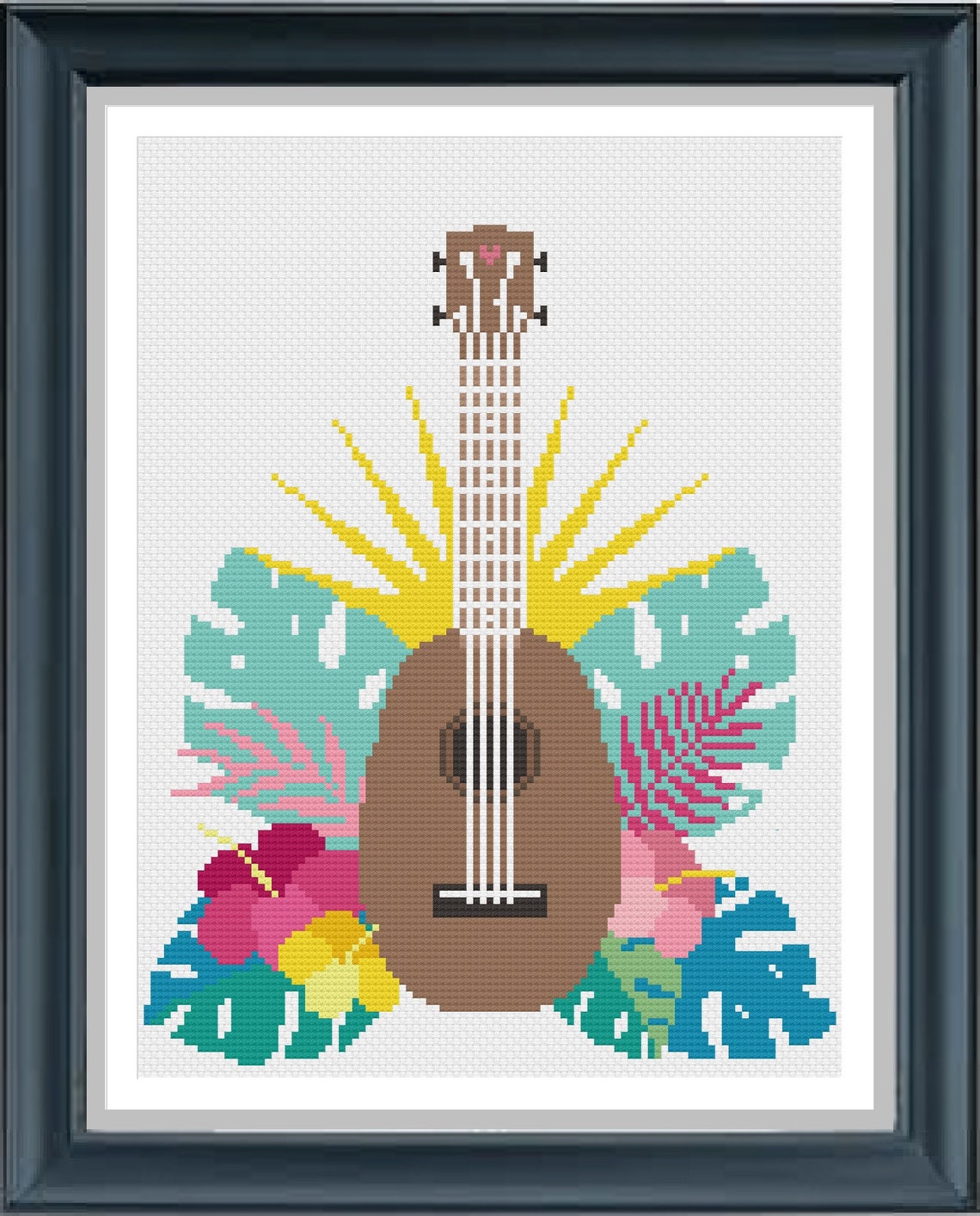 Hawaii Cross Stitch Ukulele Cross Stitch Pattern Flowers Etsy