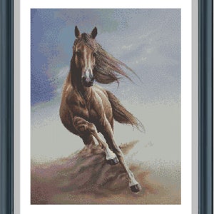 Horse Cross Stitch Pattern, Running Horse Cross Stitch, Brown Horse Cross Stitch Animal, Pdf, Instant Download